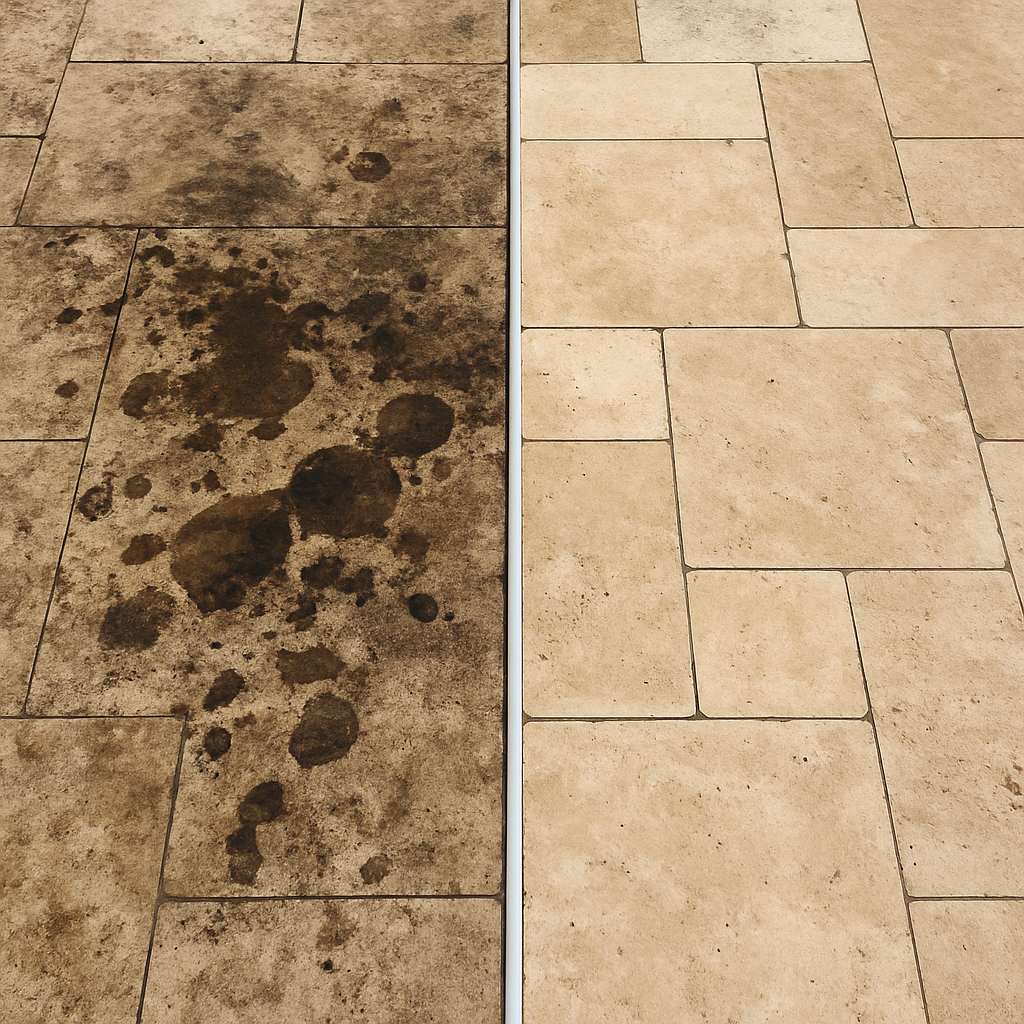 CR STONE – Décrassant concentré surpuissant pour sols et murs. Élimine graisses, huiles, suie, tanins, champignons et salissures tenaces. Idéal pour pierre, béton, grès, terre cuite et céramique émaillée.