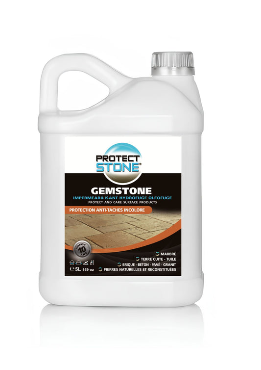 GEM STONE – Protecteur hydrofuge et oléofuge pour pierre naturelle. Empêche la pénétration de l’eau, de l’huile et des taches. Finition invisible, sans film.