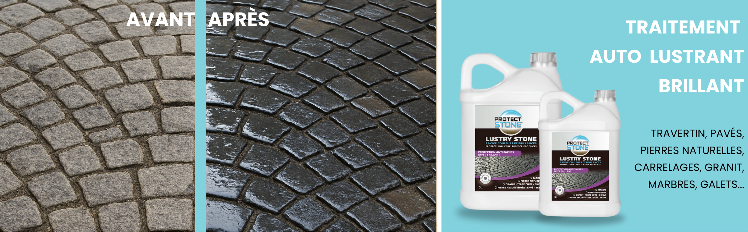 LUSTRY STONE – Traitement auto-lustrant double action pour pierres naturelles, dalles et carrelages. Nettoie, protège et laisse un film satiné, brillant, non glissant et résistant à l’usure. Idéal pour raviver les supports ternis sans polissage.