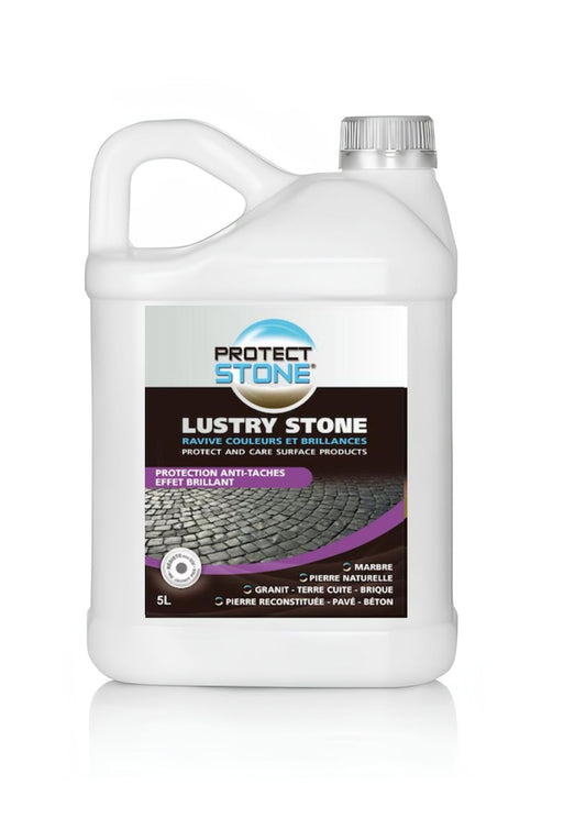 LUSTRY STONE – Traitement auto-lustrant double action pour pierres naturelles, dalles et carrelages. Nettoie, protège et laisse un film satiné, brillant, non glissant et résistant à l’usure. Idéal pour raviver les supports ternis sans polissage.