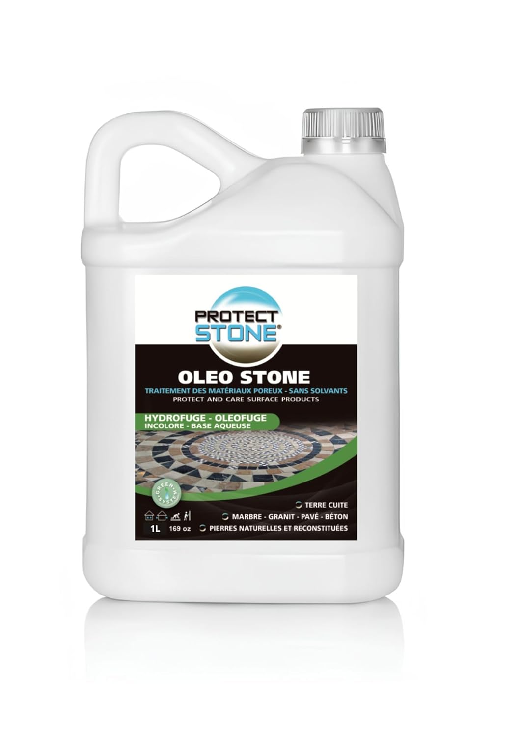 OLEO STONE – Hydrofuge Travertin & Terrasse - Imperméabilisant Oléofuge Pierre Naturelle, Béton Protection Longue Durée Intérieur/Extérieur