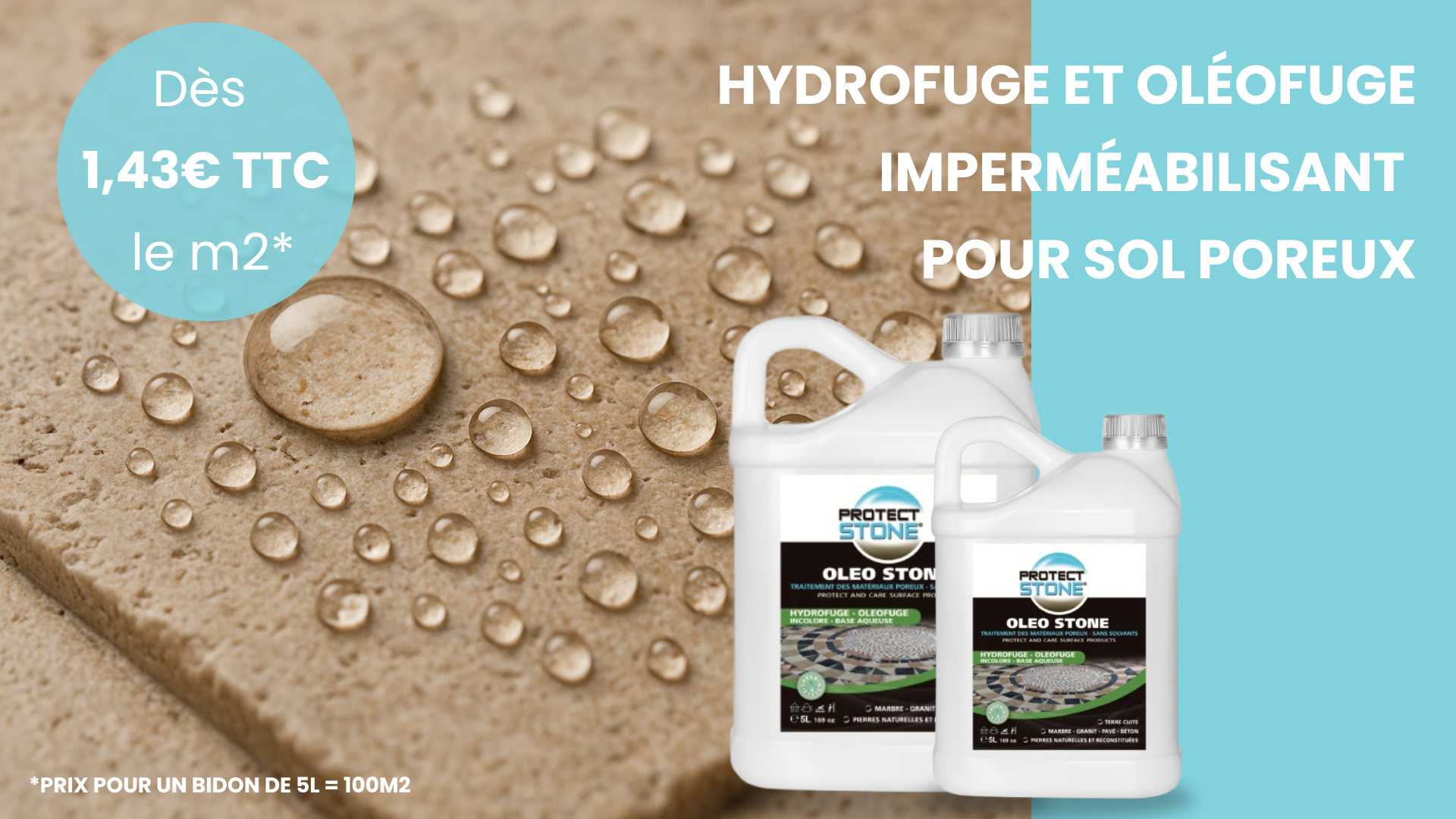OLEOSTONE ProtectStone – Imperméabilisant incolore à base d’eau pour pierre naturelle, terre cuite, béton et granit. Protection hydrofuge et oléofuge pour surfaces intérieures et extérieures. Application facile, sans solvant.