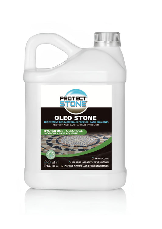 OLEOSTONE ProtectStone – Imperméabilisant incolore à base d’eau pour pierre naturelle, terre cuite, béton et granit. Protection hydrofuge et oléofuge pour surfaces intérieures et extérieures. Application facile, sans solvant.